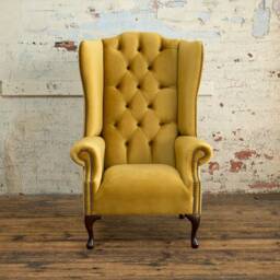 Mustard Velvet Chesterfield High Back Wing Chair, British Handmade - thumbnail 2