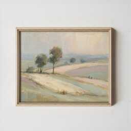 Pastel Field Poster, Soft Countryside Wall Art, Landscape Painting - thumbnail 2