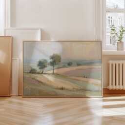 Pastel Field Poster, Soft Countryside Wall Art, Landscape Painting - thumbnail 4