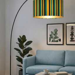 Handmade By Order Vertical Stripped Mustard Teal Black Colour Strip Velvet Drum Lamp Shade & Pendant Light All Shapes Size - thumbnail 2