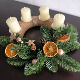 Advent Candle, Adventkranz, Christmas Decoration, Table Centerpiece, Green Artificial Brunches, Oranges - thumbnail 1