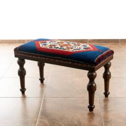 Ottoman Bench, Vintage Upholstered Stool, Bedroom Kilim Rug Ottoman - thumbnail 4