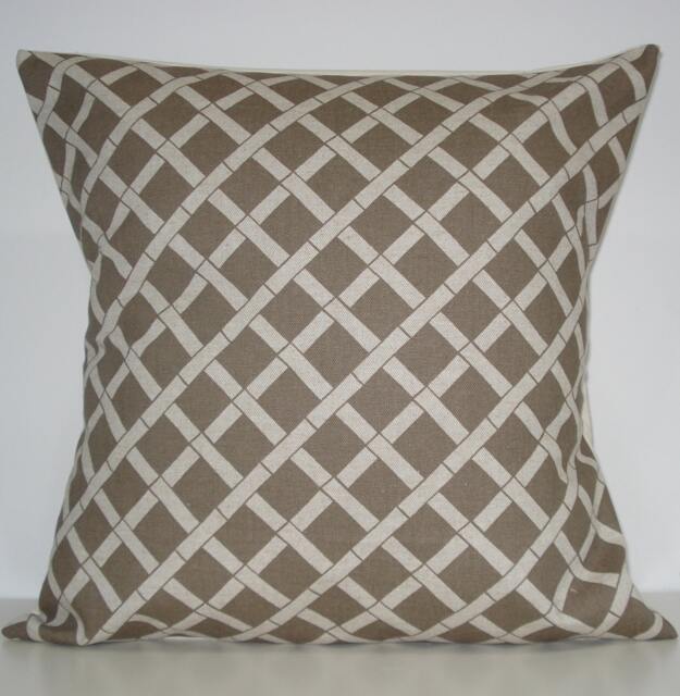 New 18x18 Inch Designer Handmade Pillow Case. Bamboo Pattern in Kelp On Linen Colored Fabric