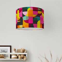 Lampshade Abstract Bright Colourful Mid Century Print Velvet - Drum Lamp Shade 25cm 30cm 35cm 40cm 45cm Table Lamp Shade, Ceiling Pendant - thumbnail 3