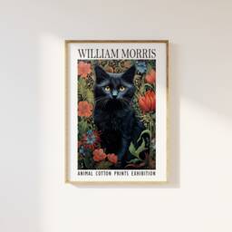 William Morris Style Black Cat Print Floral Animal Exhibition - thumbnail 1