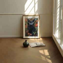 William Morris Style Black Cat Print Floral Animal Exhibition - thumbnail 3