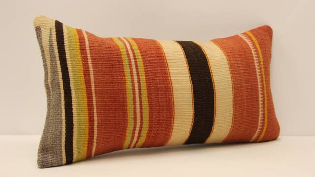 Home Decor Pillow, Bohemian Kilim Cushion, 10x20 Anatolian Coastal Tribal Nomadic Pillow Cover, 4Yef-405 - image 1