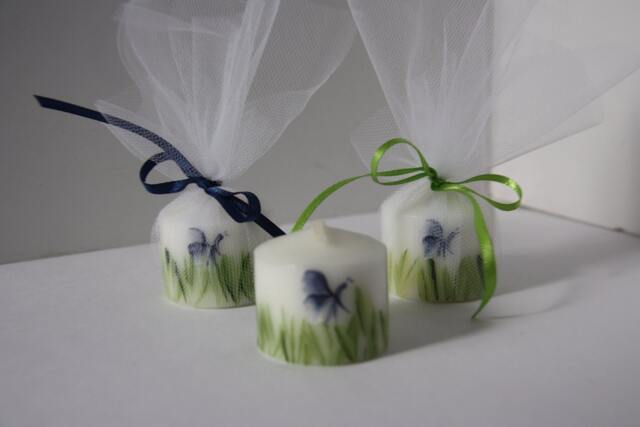 Hand Painted Tea Light Small Votive Candles, Party Favor, Wedding Butterfly - image 1