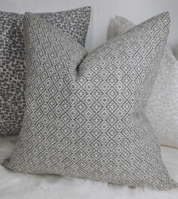 Diamond Weave Geometric Grey Woven Pillow Cover, John Lewis Loha Fabric Cushion Cover Handmade Textured Case - image 1