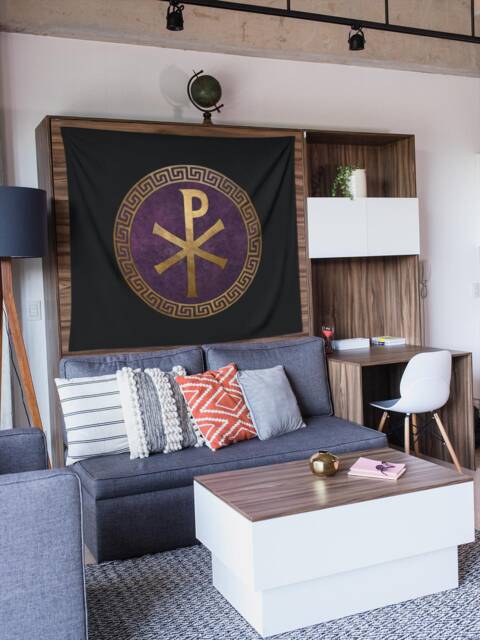 "Roman Empire & Byzantine Imperial Chi Rho Symbol Indoor Wall Tapestry 60"" X 50"