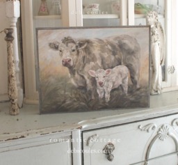 Cow & Calf Art Print On Wood Rustic Framed Farmhouse Decor By Debi Coules - thumbnail 1