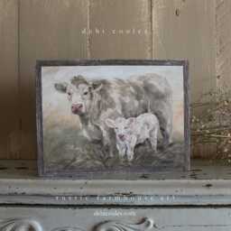 Cow & Calf Art Print On Wood Rustic Framed Farmhouse Decor By Debi Coules - thumbnail 2