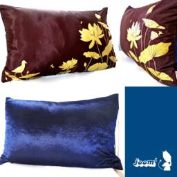 Lotus Pond Pillow Silkscreened Golden Design, Navy Velvet Back - thumbnail 3