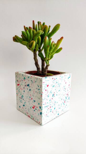 Handmade Terrazzo Plant Pot Square Jesmonite Planter, Modern Home Decor - image 1