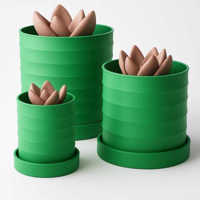 Scalloped Planter Set With Drip Trays - 3 Sizes Included - Modern Minimalist Plant Pot - image 1