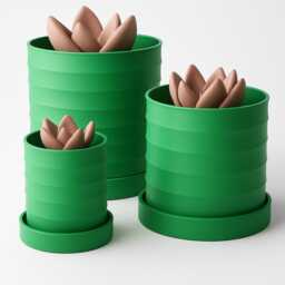 Scalloped Planter Set With Drip Trays - 3 Sizes Included - Modern Minimalist Plant Pot - thumbnail 1
