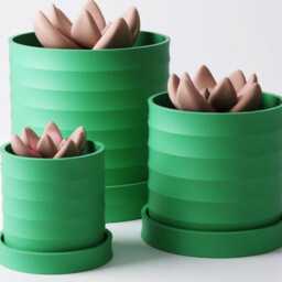 Scalloped Planter Set With Drip Trays - 3 Sizes Included - Modern Minimalist Plant Pot - thumbnail 2