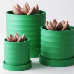 Scalloped Planter Set With Drip Trays - 3 Sizes Included - Modern Minimalist Plant Pot - thumbnail 3