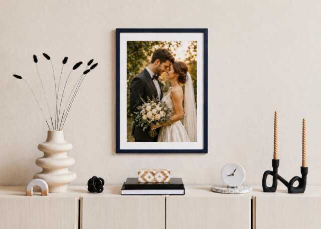 Navy Blue Frame Slim Brushed Wood Photo Modern Gallery Wall Art Home D??cor - image 1