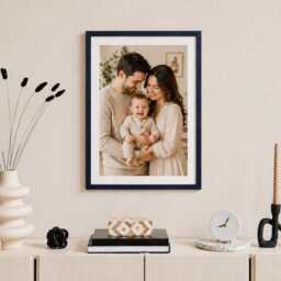Navy Blue Frame Slim Brushed Wood Photo Modern Gallery Wall Art Home D??cor - thumbnail 4