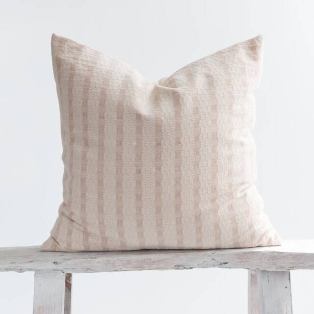 Woven Cotton Farmhouse Pillow, Oatmeal Beige Textured Throw Cushion, Bamboo Reverse - image 1