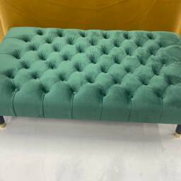 Handmade Chesterfield Velvet Footstool Coffee Table With Golden Tip Feet - thumbnail 4