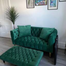 Handmade Chesterfield Velvet Footstool Coffee Table With Golden Tip Feet - thumbnail 3