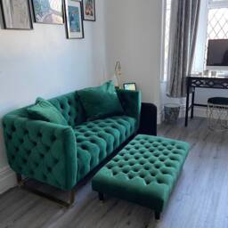Handmade Chesterfield Velvet Footstool Coffee Table With Golden Tip Feet - thumbnail 2