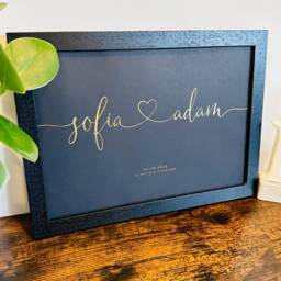 Couple Names & Date - Custom Foil Print Personalised With Heart Gold, Silver Wedding, Birthday, Anniversary A4, A3 - thumbnail 2