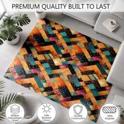 Teal Gold Purple Floral Patchwork Rug Non-Slip Soft Area Carpet Bedroom Living Room Hallway Mat Decor - Made in UK - thumbnail 3