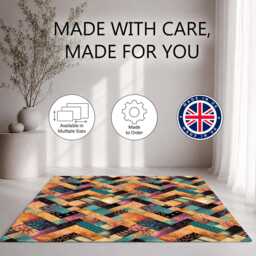 Teal Gold Purple Floral Patchwork Rug Non-Slip Soft Area Carpet Bedroom Living Room Hallway Mat Decor - Made in UK - thumbnail 2