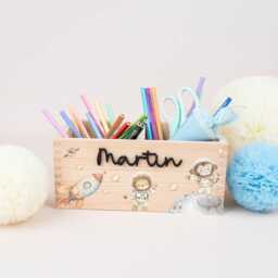 Personalized Pencil Holder Space, Desk Organizer Wood With Acrylic Name, Cup School Enrollment, Gift Child Cone