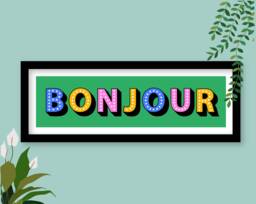 Framed Bonjour Print, Sign, Panoramic Hallway French Slogan Wall Art - thumbnail 1