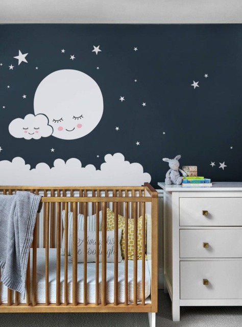 Moon, Clouds, & Stars Wall Decal - Vinyl Sticker, Nursery Decor, Kids Decals - image 1