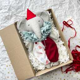 Handmade Fabric Elephant Doll, Soft Doll Nature Linen Fabric, Stuffed Toy, Textile Elephant Heirloom Gift For Children