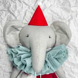 Handmade Fabric Elephant Doll, Soft Doll Nature Linen Fabric, Stuffed Toy, Textile Elephant Heirloom Gift For Children - thumbnail 3