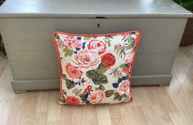 Handmade Piped Genevieve Classic Old Rose Cream Burnt Orange Floral Linen Fabric Country Botanical Throw Pillow Sham Cushion Cover - image 1