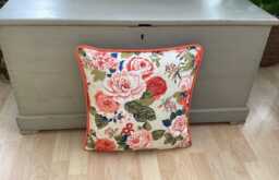 Handmade Piped Genevieve Classic Old Rose Cream Burnt Orange Floral Linen Fabric Country Botanical Throw Pillow Sham Cushion Cover - thumbnail 1