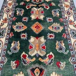 Emerald Green Chobi Rug, Floral Medallion Afghan Wool Carpet, Small Traditional Area Forest Entryway Accent Mat 3x4 - thumbnail 3