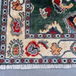 Emerald Green Chobi Rug, Floral Medallion Afghan Wool Carpet, Small Traditional Area Forest Entryway Accent Mat 3x4 - thumbnail 4