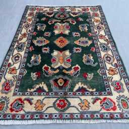 Emerald Green Chobi Rug, Floral Medallion Afghan Wool Carpet, Small Traditional Area Forest Entryway Accent Mat 3x4 - thumbnail 2