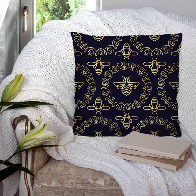 Honey Bee Bumble Pattern - Bright Colourful Super Soft Decorative Pillow Throw Cushion, Case Cover Or With Filling Luxury Velvet