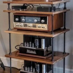 Custom Hifi Audio Rack - Heavy Duty - Hifi Turntable Stand Stereo Stand, Black Edition Oak Wood - thumbnail 3