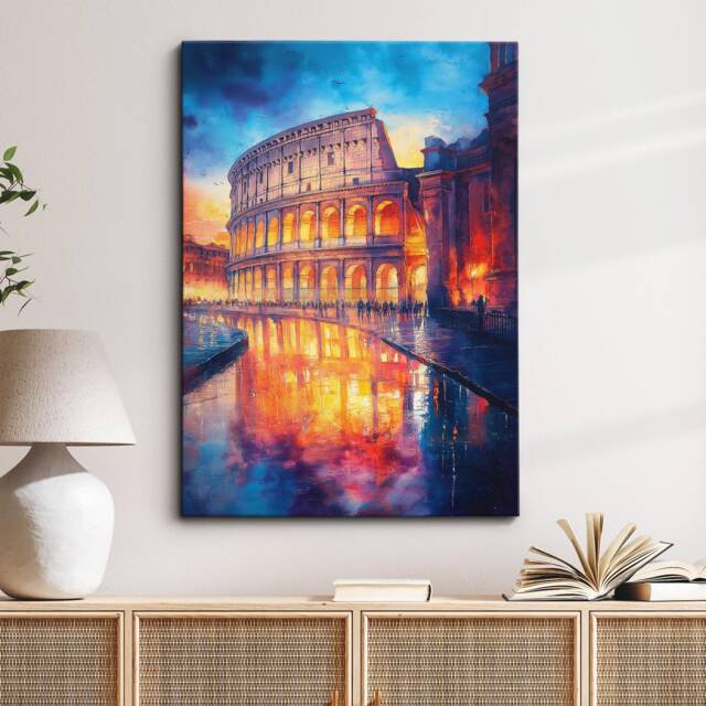 The Colosseum Rome Abstract Italian Landmark Modern Painting Wall Art Framed Canvas Poster Print Home/Office Room Decor, Travel Gifts - image 1