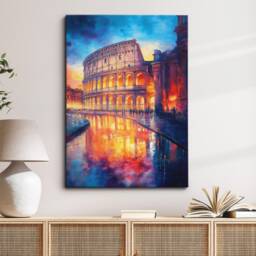 The Colosseum Rome Abstract Italian Landmark Modern Painting Wall Art Framed Canvas Poster Print Home/Office Room Decor, Travel Gifts - thumbnail 1