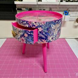 Hot Pink Leopard Side Table, & Floral Design. Glitter Top Nightstand, Wooden Cheetah Bedside Table With Drawer - thumbnail 3