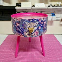 Hot Pink Leopard Side Table, & Floral Design. Glitter Top Nightstand, Wooden Cheetah Bedside Table With Drawer