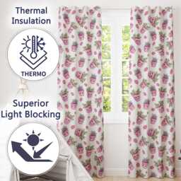 Cute Kawaii Pink Plant Pots Strawberries Seamless Pattern Readymade Eyelet Ring Top Thermal 100% Blackout Curtains - thumbnail 3