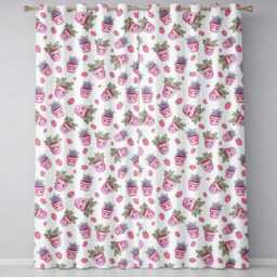 Cute Kawaii Pink Plant Pots Strawberries Seamless Pattern Readymade Eyelet Ring Top Thermal 100% Blackout Curtains - thumbnail 2