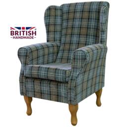 Blue Tartan Wingback Armchair Handmade Fireside Accent Chair - thumbnail 3